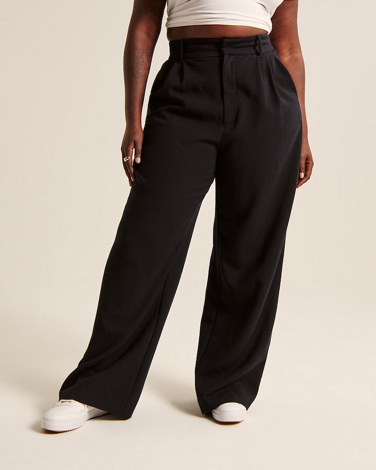 Women's High Waist Straight Casual Trousers with Pockets
