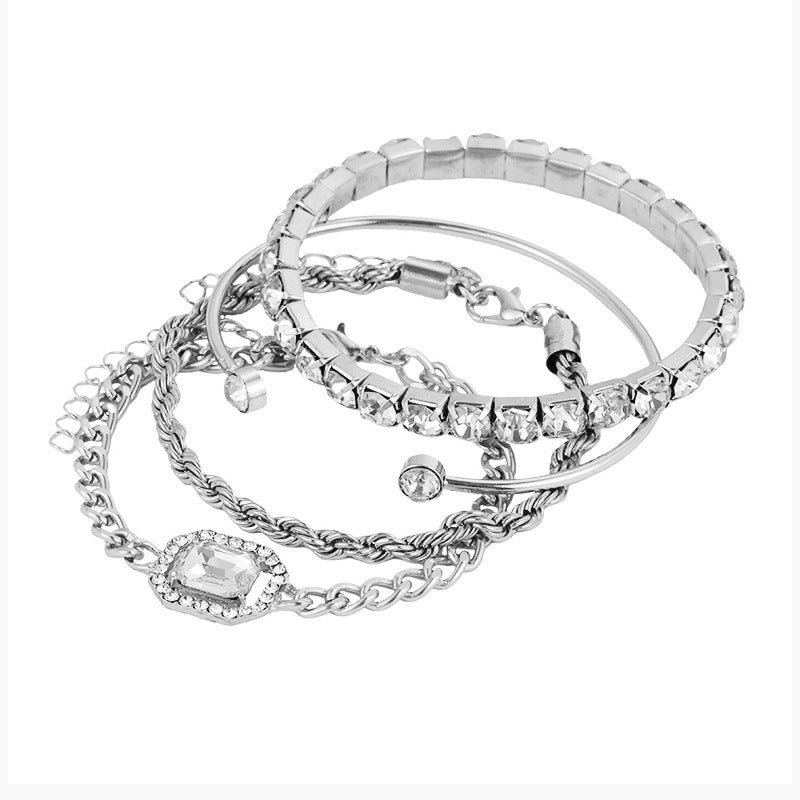 Bohemian Luxe: Crystal Bracelet Set - 4 Piece Vintage Twisted Cuff Chains