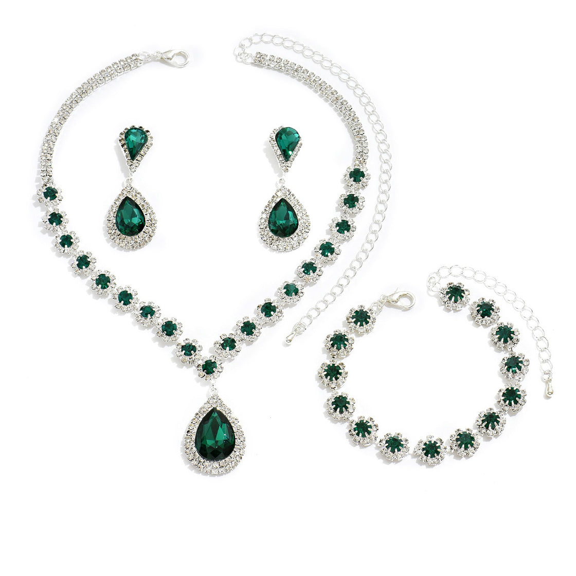 Elegant Ensemble: Bridal Jewelry Set - Necklace, Ear Studs, Bracelet Trio