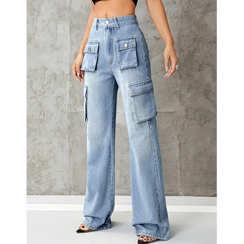 Women's Clothing High Waist Work Clothes Slimming Denim Trousers