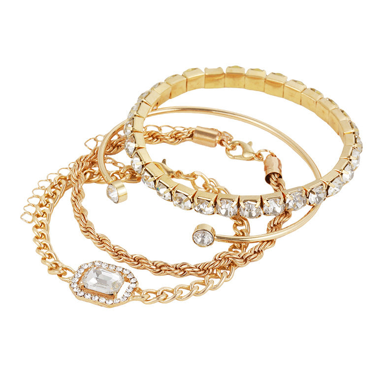 Bohemian Luxe: Crystal Bracelet Set - 4 Piece Vintage Twisted Cuff Chains